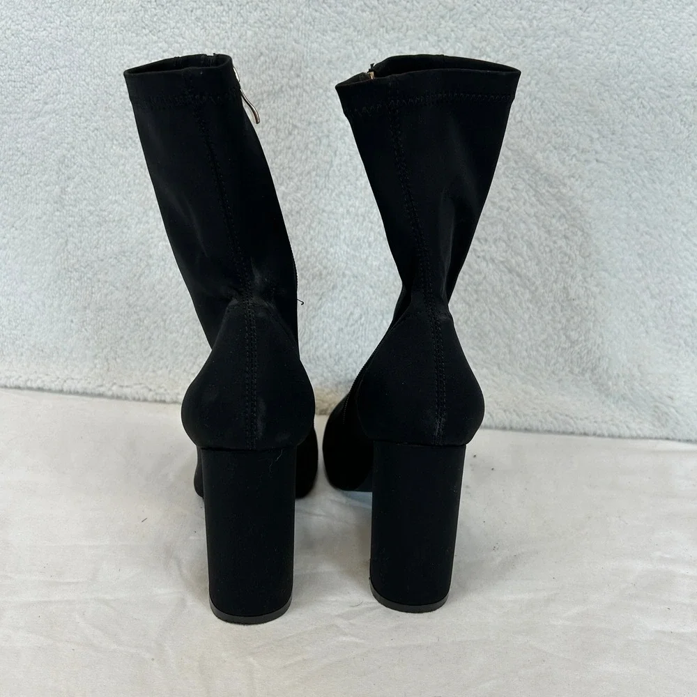 Azalea‎ Wang Black Pointed Toe Block Heel Sock Boots Stretchy Size 7.5